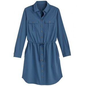 Coolibar Napa Travel Shirt Dress UPF50 Navy L NWT